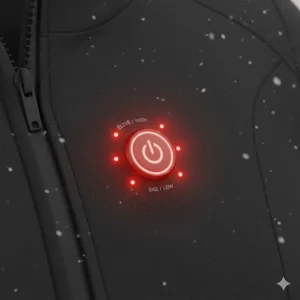 Illustration of a woman in a professional heated parka waiting for the TTC streetcar in Toronto during a winter flurry.