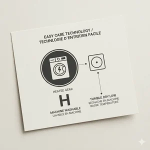 A laundry care icon illustrating that the heated base layer is safe for machine washing and tumble drying.