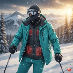 Simple graphic showing how to machine wash an affordable heated jacket safely for long-term Canadian use.