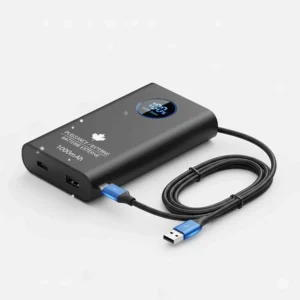 Slim battery pack for a budget-friendly heated coat, showing USB charging compatibility for Canadian commuters.