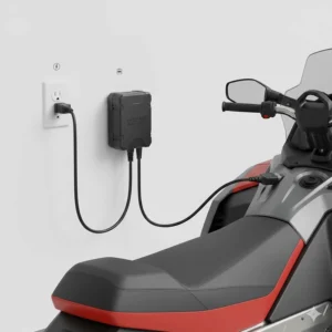 Illustration of dual charging options for a heated jacket, including a 12V plug compatible with most Canadian snowmobile models.