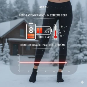Infographic highlighting long-lasting battery life (up to 8 hours) in sub-zero Canadian climates.