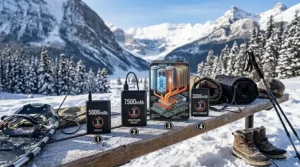 Infographic comparing 5000mAh and 10000mAh battery life for heated trousers, indicating expected heating hours for each size.