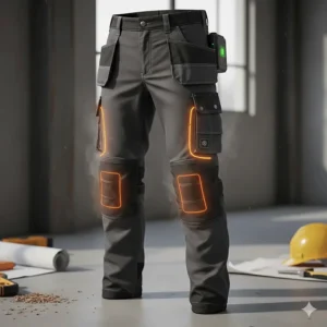 Durable men’s heated cargo pants for construction featuring reinforced knees and integrated heating elements.