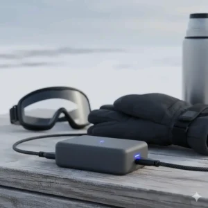 A slim, cold-weather resistant battery pack used for powering heated pants during long fishing trips.