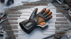 Sizing chart for heated work gloves with measurements in inches and centimeters for Canadian customers.