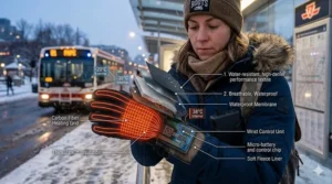 Diagram of the internal heating elements in USB heated gloves designed to withstand Canadian -20°C temperatures.