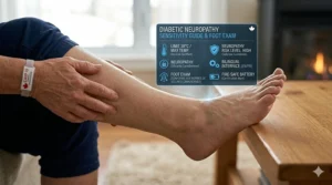 Infographic explaining how reduced sensation (neuropathy) makes adjustable heat settings vital for diabetic safety in freezing temperatures.