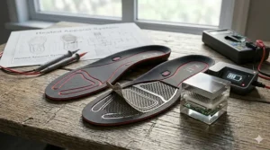 Alt text for image 4: Digital illustration of a charging station showing the long-lasting battery life of the best heated insoles for all-day outdoor use.