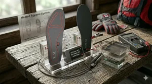 Alt text for image 9: A side-by-side comparison of a standard winter footbed versus a technologically advanced heated insole with integrated sensors.