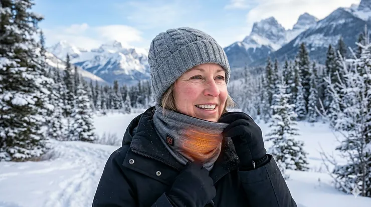 Here is the SEO-optimized Alt Text for your images, incorporating bilingual Canadian context (EN/FR) and specific focus on the "heated neck gaiter" keyword: