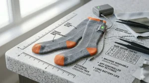 Detailed size guide and fit chart for heated socks for men with measurements for Canadian and EU footwear.