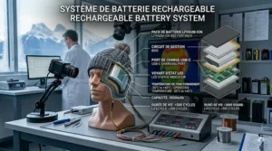 Close-up of the three-level heat control button on the best heated toque, showing blue, white, and red LED indicators.