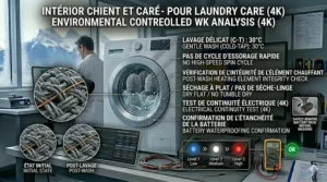 Icon-based illustration showing how to safely remove the battery and hand-wash your heated toque.