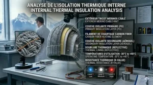 An urban commuter in Canada wearing a stylish grey heated toque while waiting for a bus in the snow.