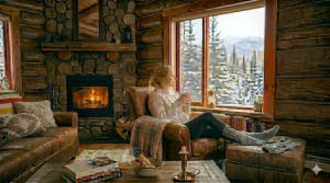 A Canadian senior using comfortable heated socks or poor circulation to maintain foot warmth and mobility at home.