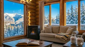 A home during a winter power outage utilizing a safe indoor propane heater as an emergency backup heat source to keep the family warm.