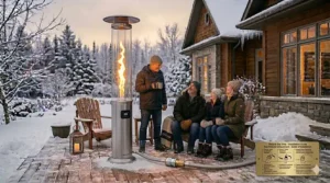 Compact tabletop patio heater for small Canadian balconies and bistro sets.