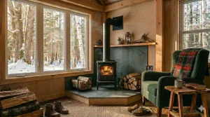 BTU heating capacity chart for a small wood stove for tiny house sizes ranging from 100 to 500 square feet in cold climates.