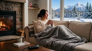 Step-by-step cleaning illustration showing how to remove the controller cord and safely machine wash the entire electric heated blanket on a gentle cycle.
