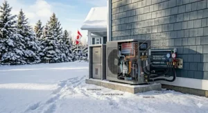 An infographic breaking down Canadian government financial incentives and interest-free loans for installing a cold climate heat pump rated to -25C.