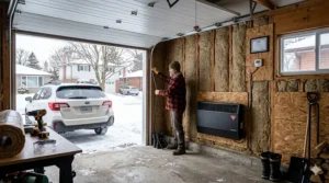 Illustration comparing infrared radiant heaters and electric convection heaters to find the most cost-effective garage heating option for Canadian winters.