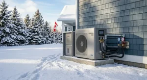 A seasonal temperature chart showing the heating capacity comparison between standard systems and a cold climate heat pump at -25C.