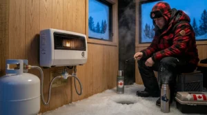 Infographic chart demonstrating the ninety-nine percent heating efficiency of a ventless propane heater indoor approved compared to traditional vented systems.