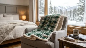 Graphic displaying the multiple pre-heat and temperature settings available on a king size heated blanket with dual control.