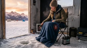 A heat controller on a thermal heated blanket designed for extreme Canadian winter weather.