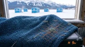An infographic comparing the heat retention of a heated blanket for ice fishing versus a traditional standard blanket.