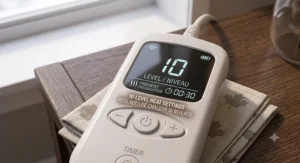 Digital control interface displaying preheat timer settings for a queen heated mattress pad.