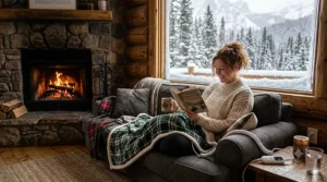 Illustration comparing home heating costs in Canada versus using a targeted small electric heated blanket for personal warmth.