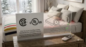 A magnifying illustration showing the flexible, ultra-thin heating wires embedded within the layers of a king heated mattress pad for uniform warmth.