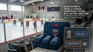 An illustration demonstrating how to wash a machine-safe heated blanket for hockey rink use.