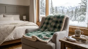 Step-by-step instructional graphic showing how to detach the power cord to wash a machine-washable small heated blanket.