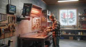 Energy-efficient radiant shop heater for workshop heating with low operating costs.