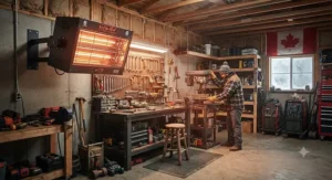 A powerful radiant shop heater for workshop and garage heating during cold Canadian winters.