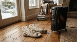 Using a basement heater for Canadian winter to combat freezing concrete floors and drafty corners.