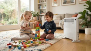 Targeted zone heating with a basement heater for Canadian winter in an active kids playroom.