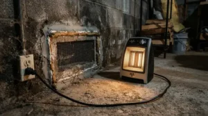A sealed foundation vent paired with a crawl space heater for cold climate to lock in warmth.