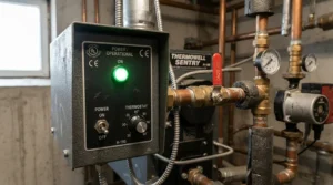 Monitoring temperature with a crawl space heater to prevent frozen pipes during sub-zero weather.