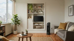 An electric fireplace insert vs freestanding electric fireplace in a compact Canadian apartment space.