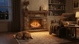 Plug-and-play freestanding electric fireplace for apartment spaces offering warmth without permanent changes