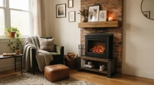Compact mantel electric fireplace for Canadian home apartments, showing space-saving classic surround design.